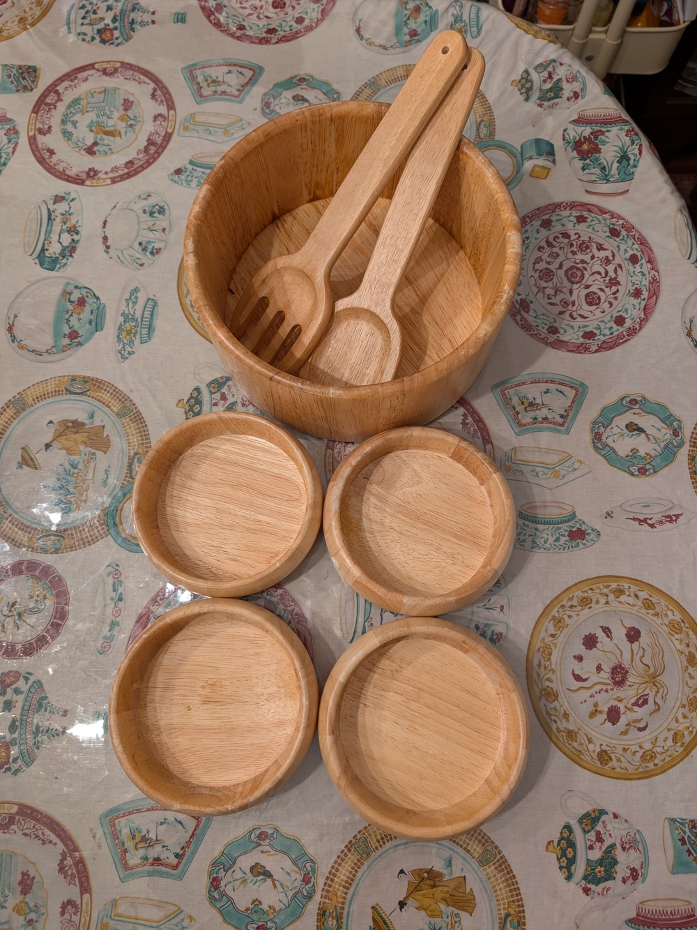 Vintage Kamenstein Thailand Wooden Salad Bowl Set